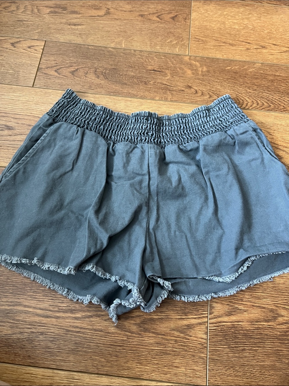 wild fable Charcoal Gray Smocked-Waist Frayed-Hem Shorts
